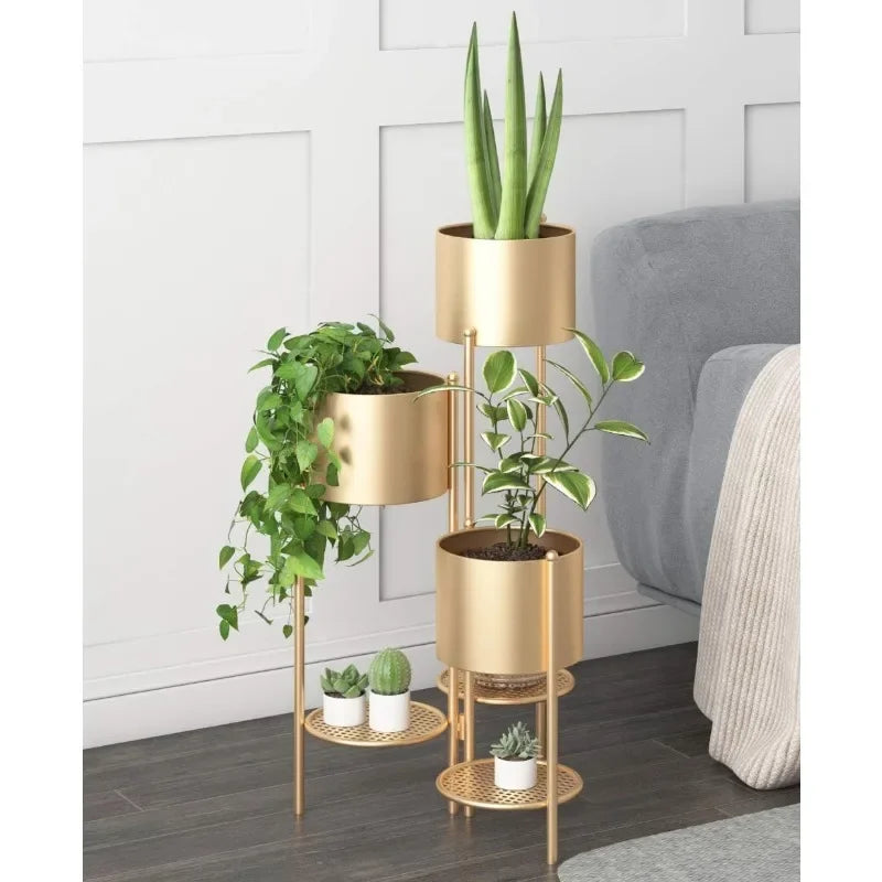 Plant Stand, 6 Tier 6 Potted Indoor Gold Flower Pot Stand Holder Shelf, Foldable Decorative Display Rack for Multiple Potted