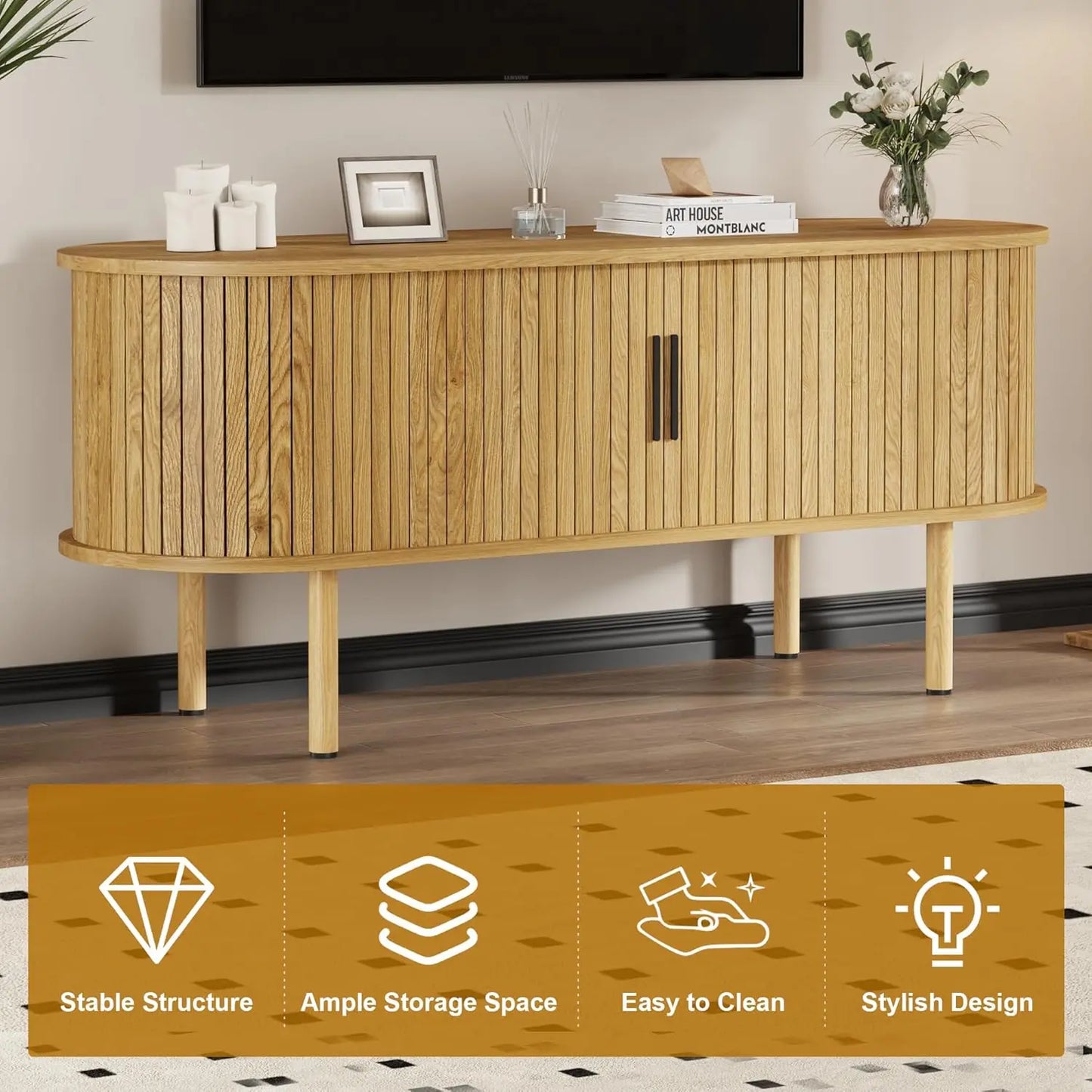 47.2" TV Stand, Modern TV Console Table with Storage Compartment and Sliding Door, Gaming Entertainment Center with Cabinet