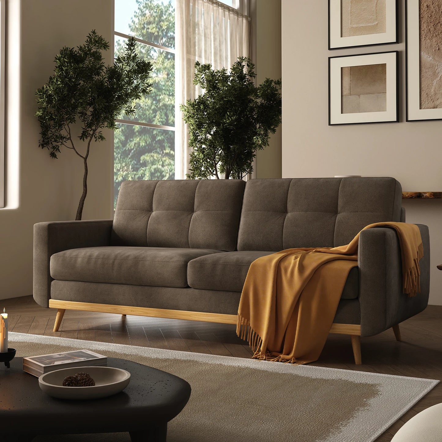 67.7-inch Mid-Century Modern Loveseat Sofa with Wooden Legs for Living Room, Bedroom, or Office
