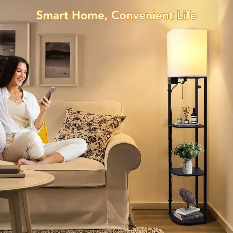 Smart RGB Shelf Floor Lamp with USB Charging Ports Standing Light for Living Room Bedroom Office APP Control Storage Lamp
