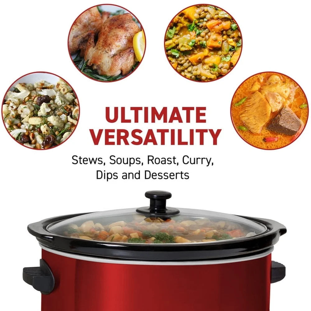 8.5Qt Stainless Steel Slow Cooker with Oval Stoneware Pot Tempered Glass Lid