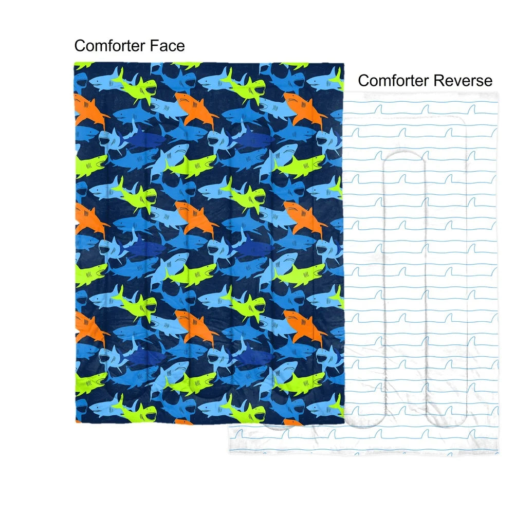 Kids Shark Adventure Full Bed In A Bag Set with Comforter Decorative Pillow 8 Piece Microfiber Bedding