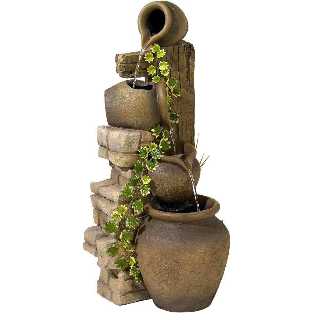 Four Jugs 33" High Large Rustic Indoor Outdoor Decor Faux Stone Floor Fountain Waterfall Cascading Standing Tiered Pot Water Fea