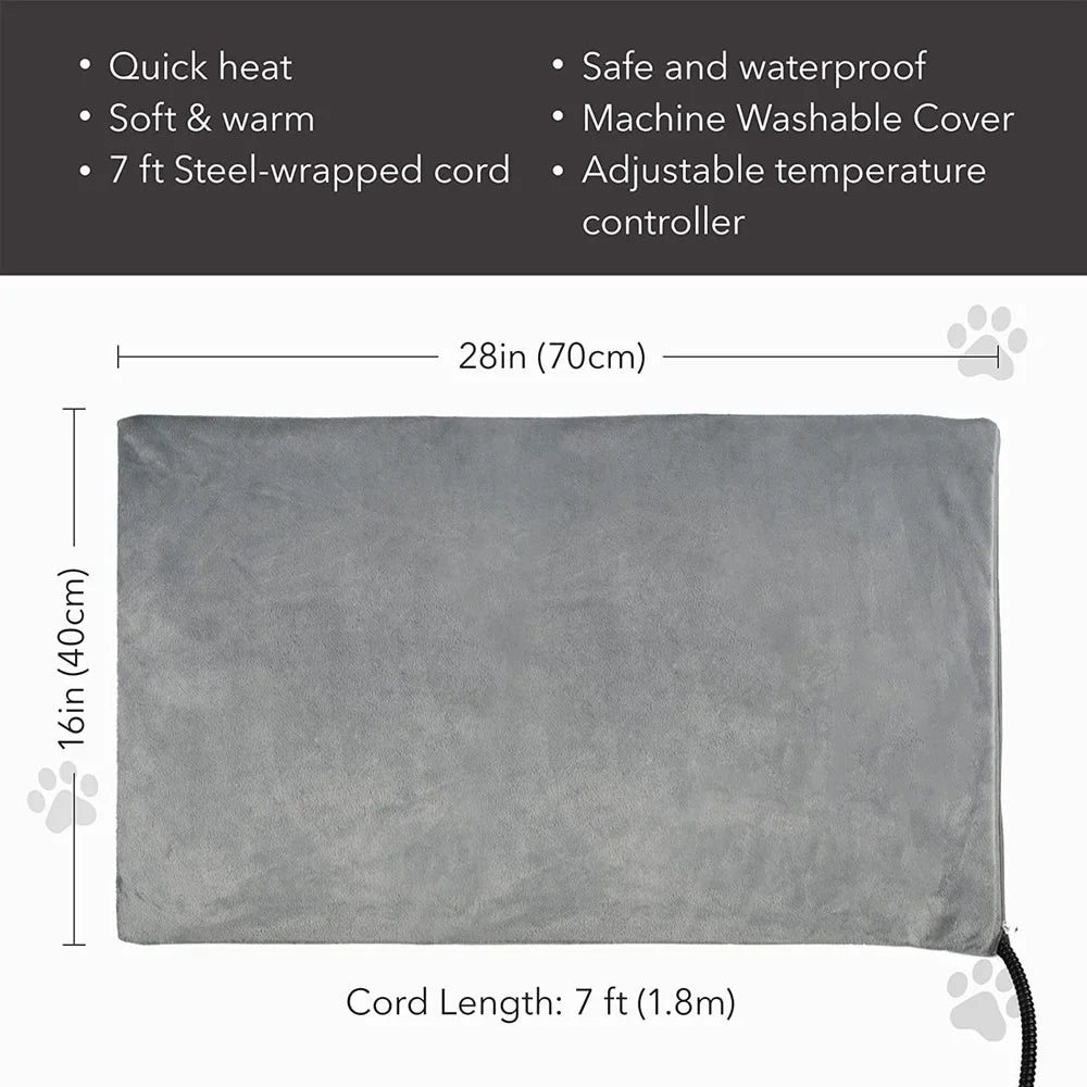 Pet Heating Pad Electric Dog Cat Bed Timer Chew Resistant Heating Mat Indoor Auto Shut Off 6 Temperature Settings 16x28 Inches