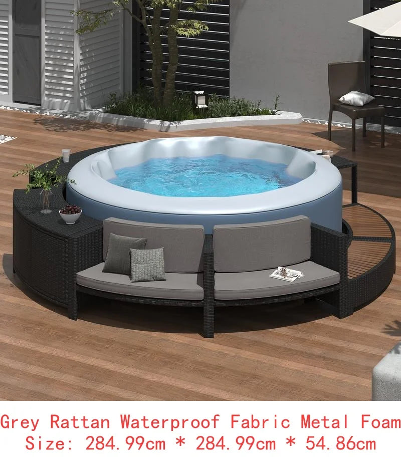 Rattan Sofa Set with Storage, Mini Sofa & Cushions for Patio and Backyard, Beige Color