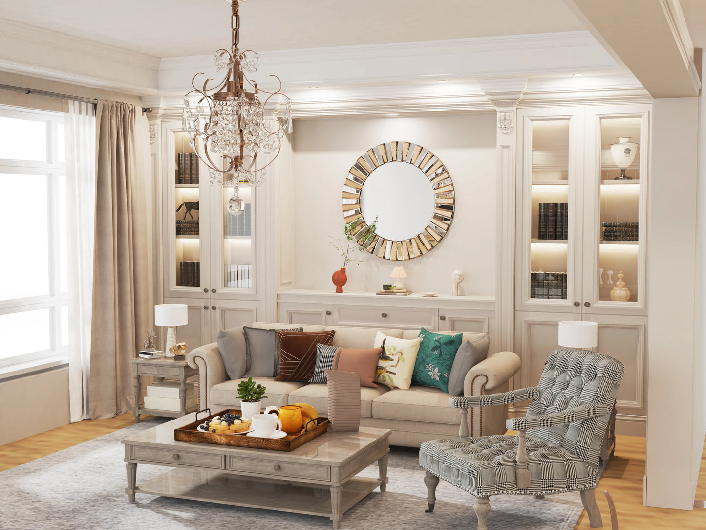 Decorative Mirrors Round Sunburst Wall Mirror Beveled Edge Glass Bathroom Vanity Mirror Hanging Accent Mirrors for Living Room