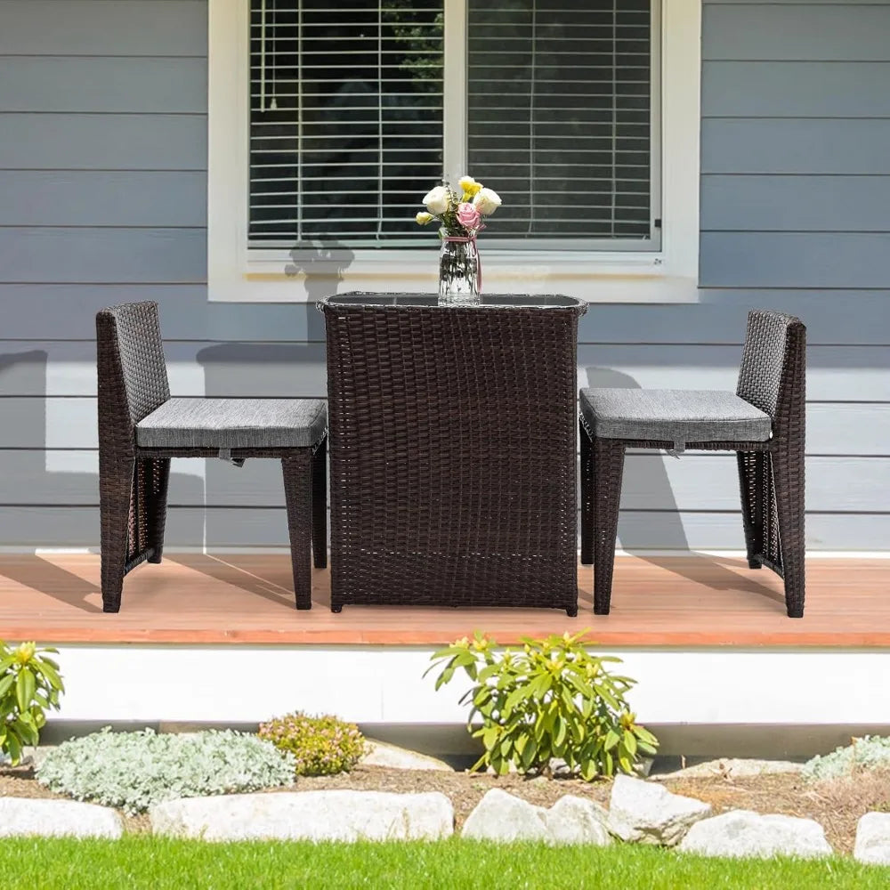 3 PCS Wicker Outdoor Patio Bistro Set for Small Spaces