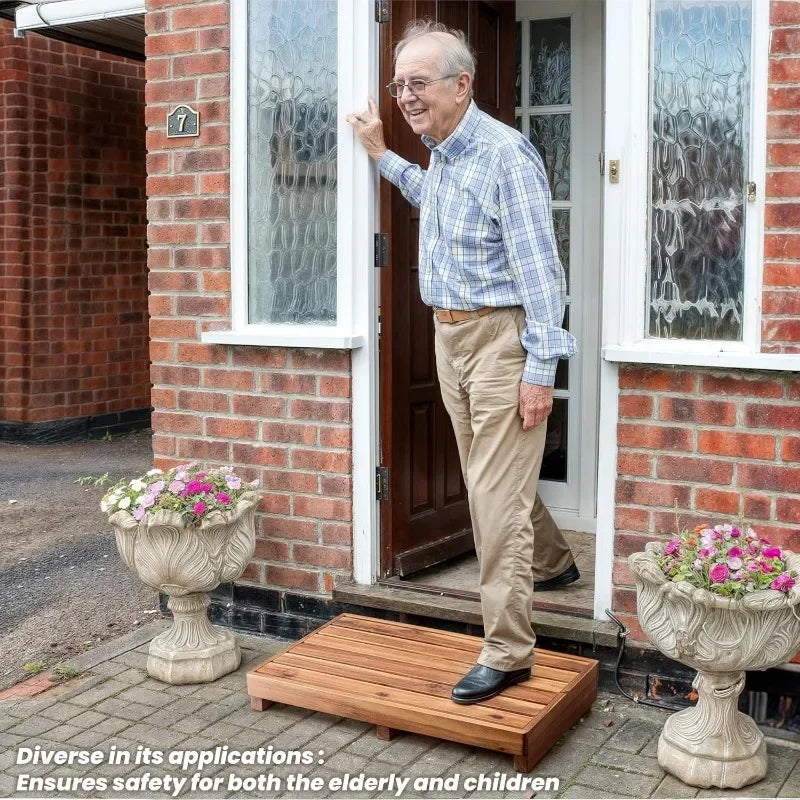 NEW!Acacia Wood High Riser Step Stool with Non-Slip Pads Wooden Mobility Stepping Stools for Handicap, Bed, Bathroom