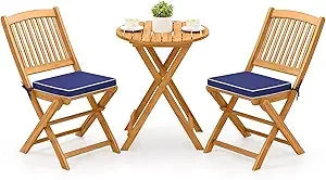 Folding Bistro Set, Outdoor Table and Chairs Set with Soft Cushions