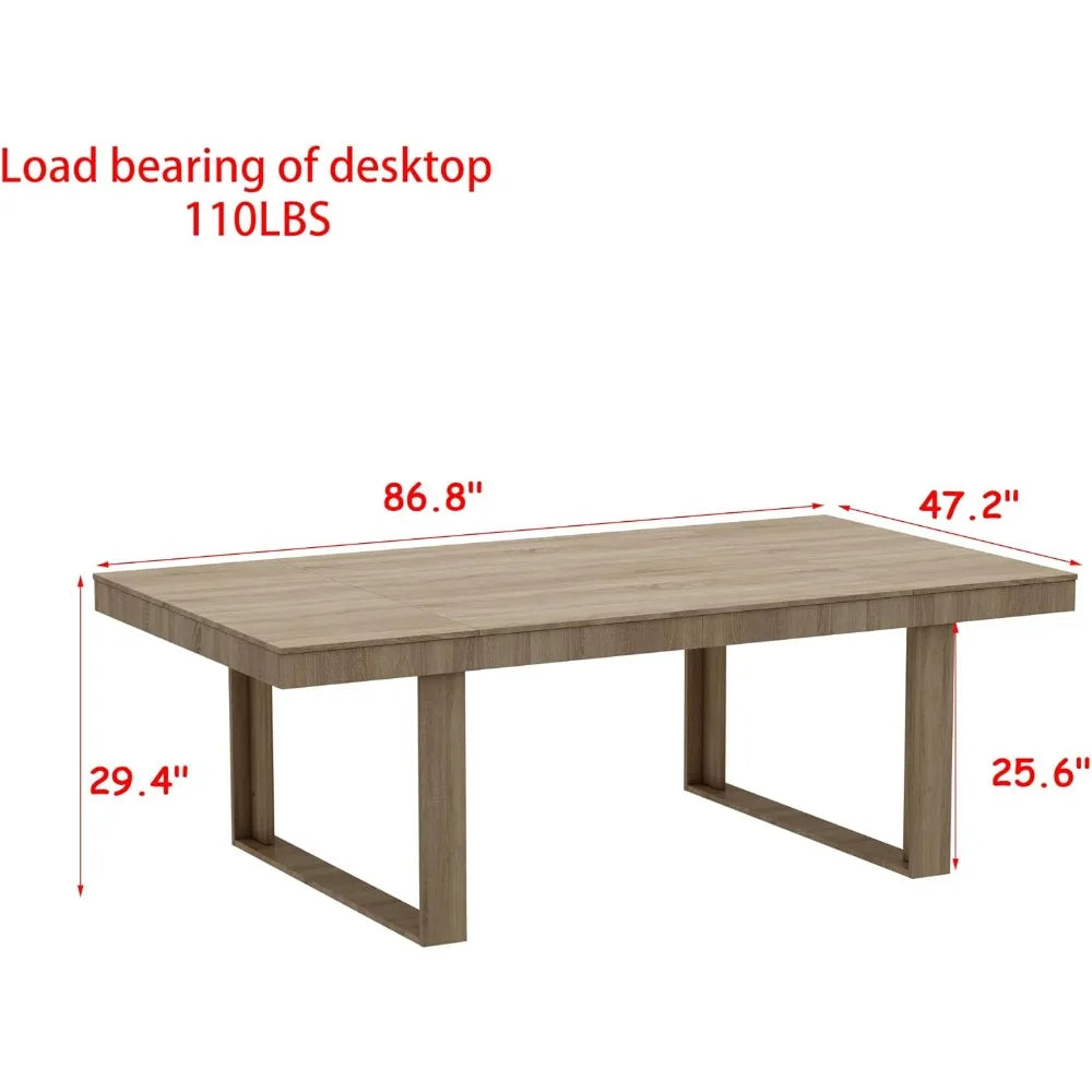 86.6" W Dining Table for 8-10 People, Versatile Modern Wooden Dinner Table Kitchen Table for Dining Room Conference Room, Light