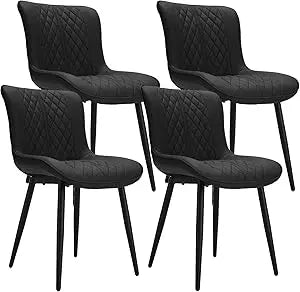 Dining Chairs Set of 4 - Leather Kitchen Chairs with Metal Legs, Upholstered Dining Room Chair, Modern Dining Chair for Kitchen,