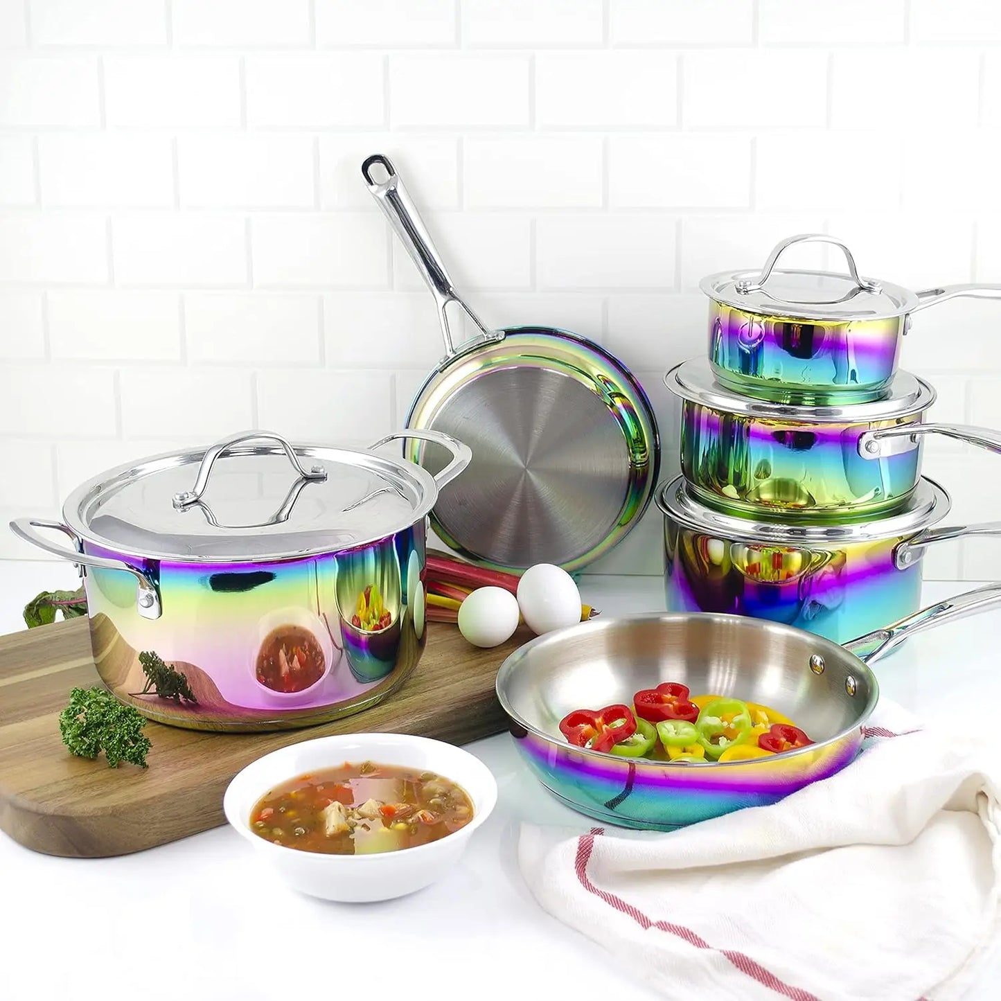 The Magical Kitchen Collection - Iridescent Rainbow Cookware Set - Premium Heavy Duty Stainless Steel and Titanium Pots & Pans S