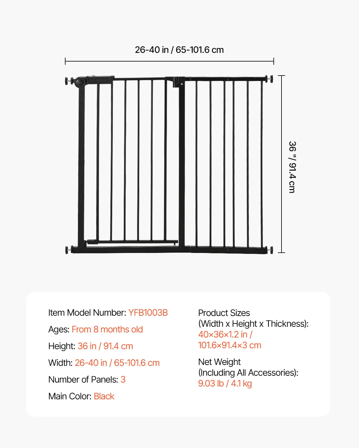 SucceBuy Gate 28/30/36 Inches High Dog Gate Easy Step Walk Thru Child Pet Security Pressure Mount Kit Wall Cups Doorways