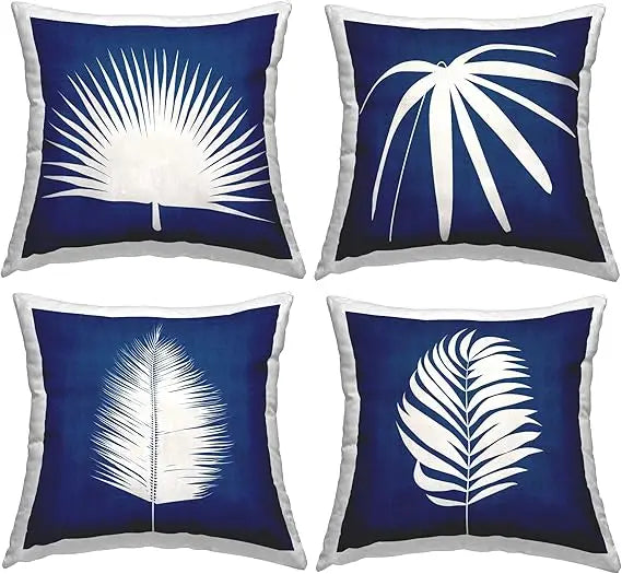 Bold Blue White Modern Botanical Leaf Shapes Design by Susan Jill Throw (Set of 4) Pillow, 18 x 18