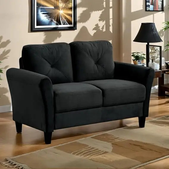 Harper & Bright Designs 2-Seat Velvet Upholstered Loveseat Sofa with Button Tufted Backrest, Modern Couch for Living Room, Black
