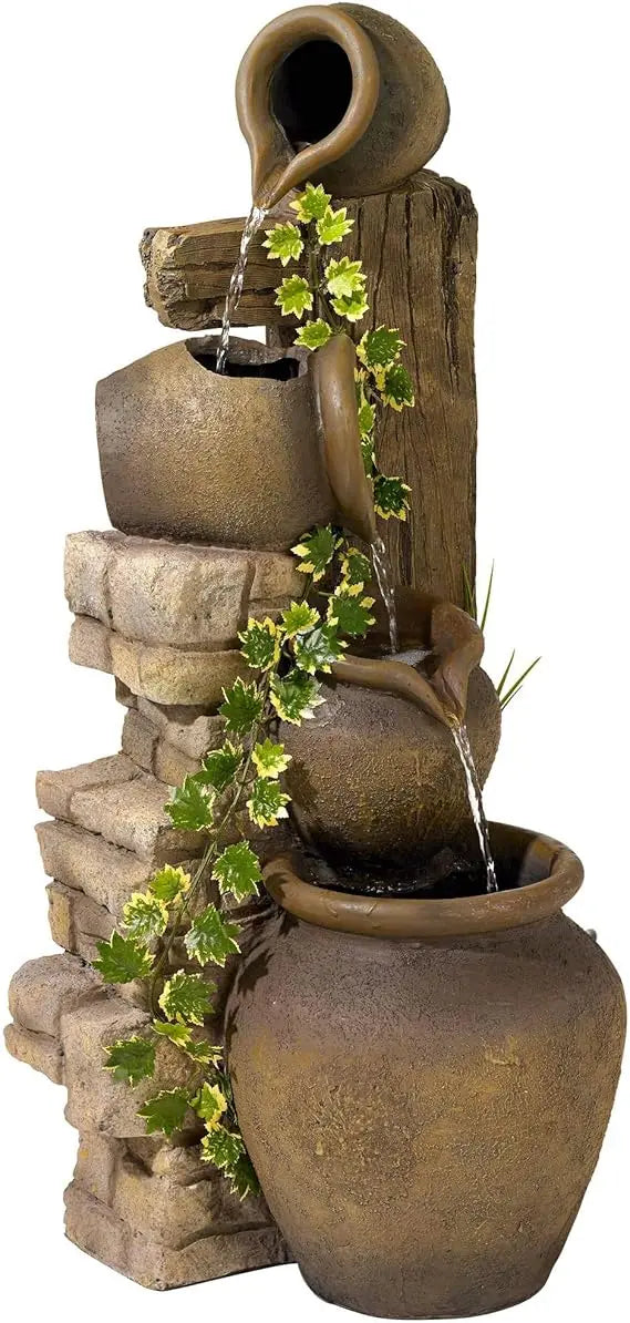 Four Jugs 33" High Large Rustic Indoor Outdoor Decor Faux Stone Floor Fountain Waterfall Cascading Standing Tiered Pot Water Fea