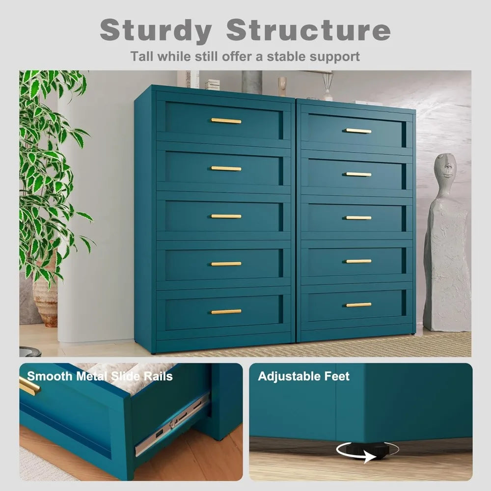 5-DrawerTall Metal Dresser for Bedroom