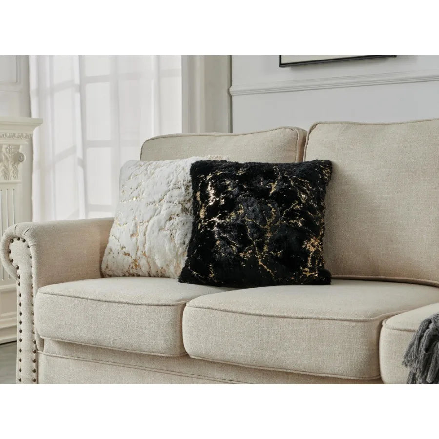 Luxury Chinchilla Faux Fur Gilded Black Pillow 22 In. x 22 In.