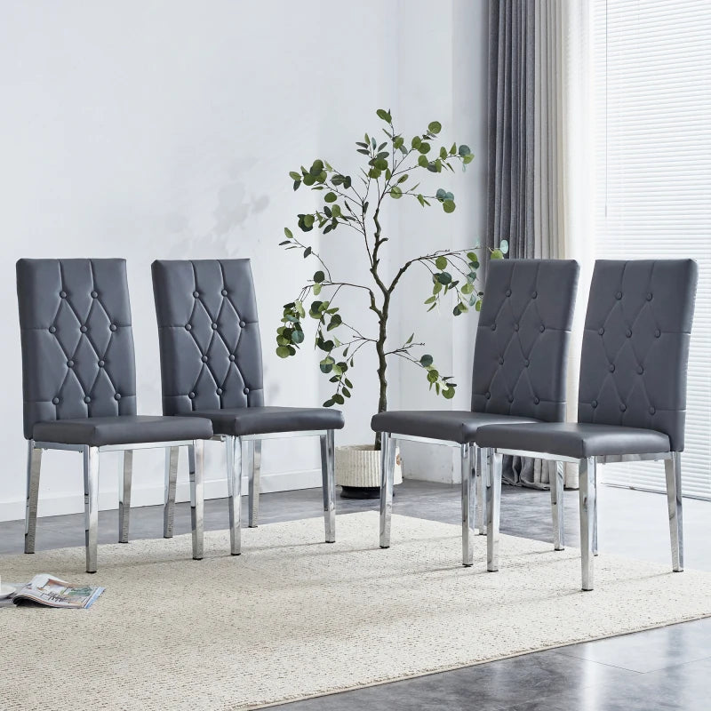 Grey Armless Dining Chair -4-piece Set, Modern Small House Restaurant Furniture Set