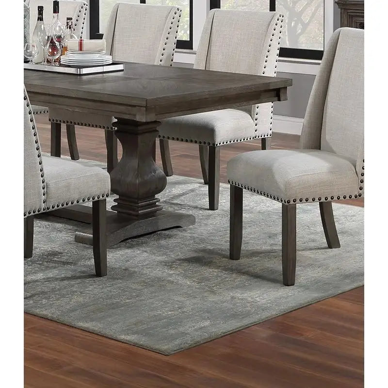Traditional 9-Piece Dining Set with Leaf, 8 Side Chairs, Pedestal Base, Oak Finish, Wingback Design, Upholstered Cushions,