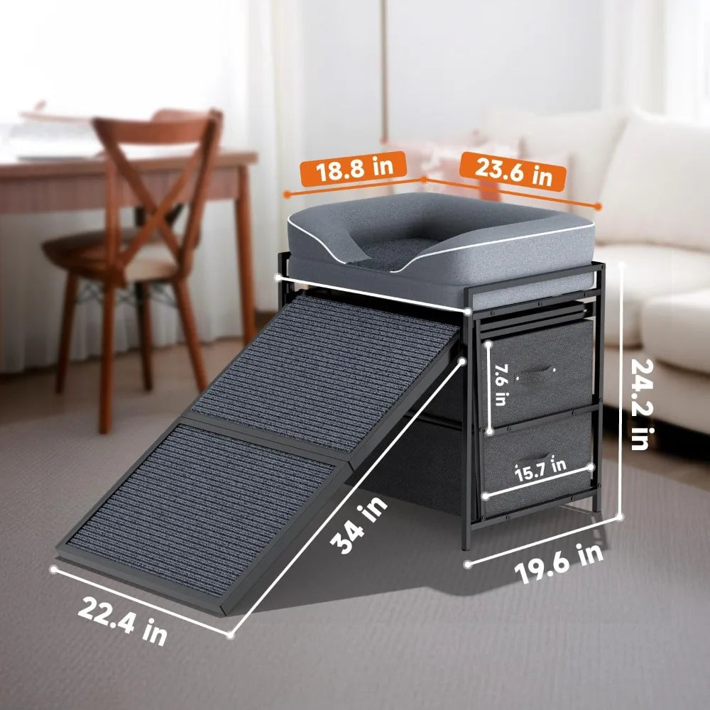 Dog Window Perch with Sofa for Dog&Cat,Dog Window Seat for Home Elevated Pet Bed,Indoor Pet Perch with Anti-Slip Ramp and Storag