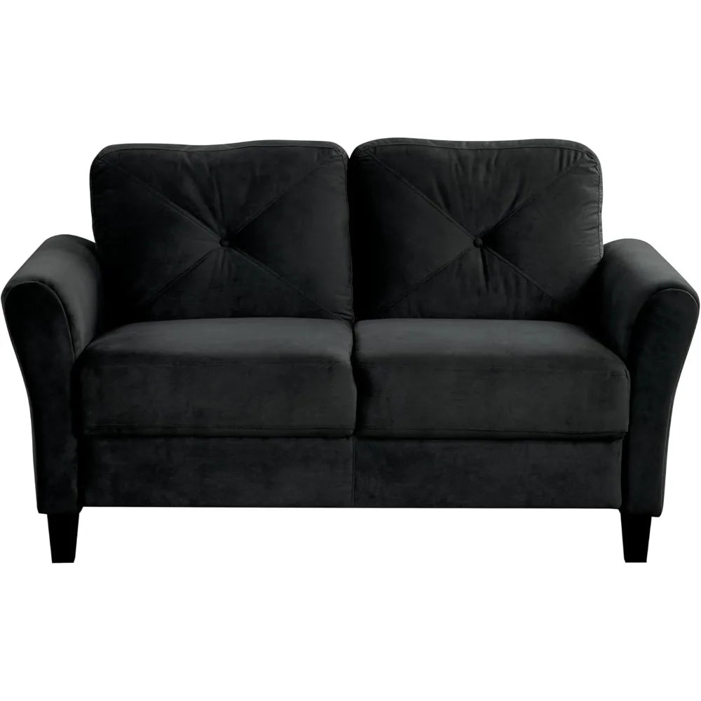 Harper & Bright Designs 2-Seat Velvet Upholstered Loveseat Sofa with Button Tufted Backrest, Modern Couch for Living Room, Black