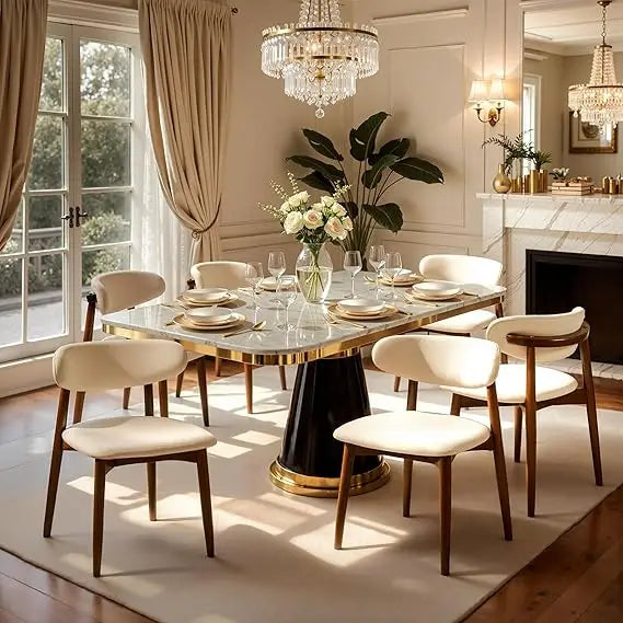 Mid-Century Modern Upholstered Solid Wood Dining Chairs Set of 6, Ergonomic Fabric set