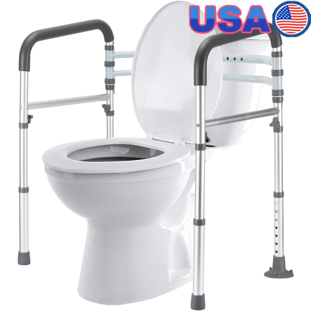 Adjustable Toilet Safety Rails Foldable Handicap Toilet Frame with Strong Suction Cup Handles Elderly Seniors Disabled Users