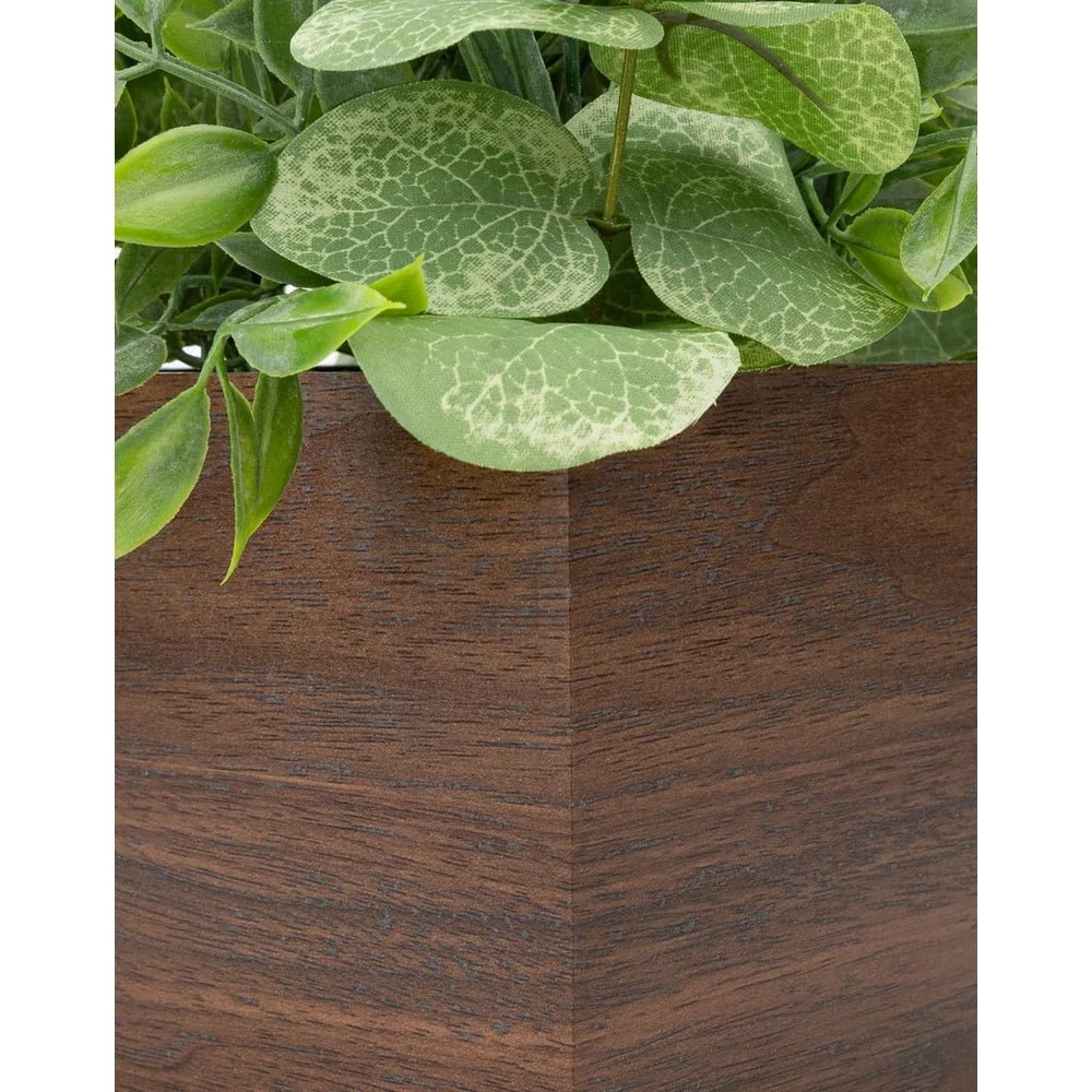 12 Inch Artificial Lavender Plant in Brown Wood Box Lifelike Eucalyptus Fig Leaves Indoor Decoration Perfect Home Office Party