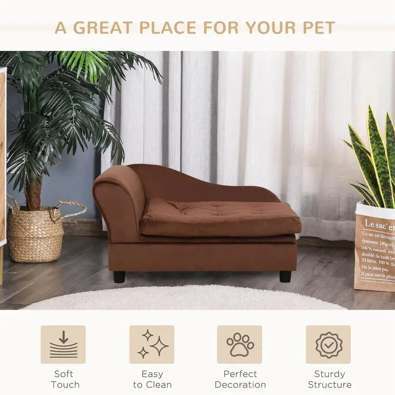 Small Breeds Luxury Dog Bed with Hidden Storage, 3" Foam Couch, Modern Pet Furniture, Brown Color
