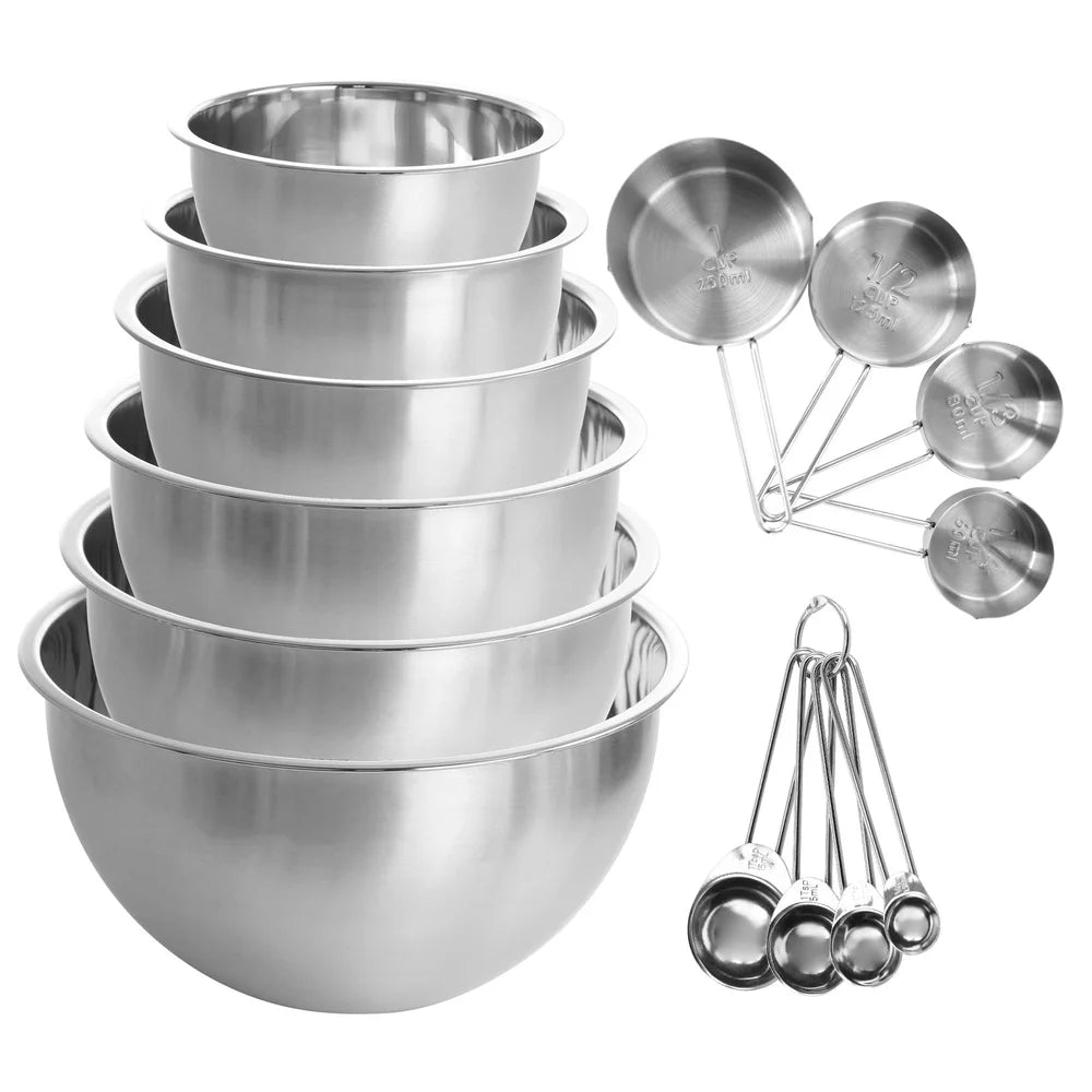 14 Piece Stainless Steel Measuring Cups Spoons Set with Mixing Bowls