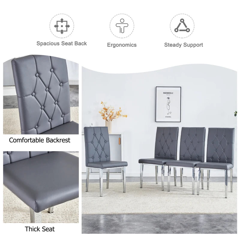 Grey Armless Dining Chair -4-piece Set, Modern Small House Restaurant Furniture Set