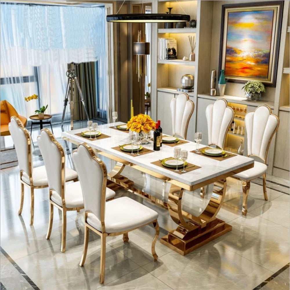 J Furniture Dining Table Silver Dining Set With 4 Chairs Designer High Luxury Dining Table