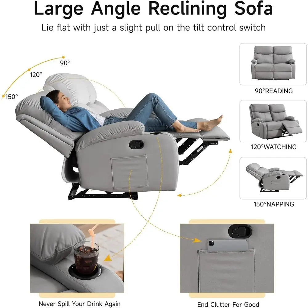 Gray Double Reclining Loveseat Wall Hugger for Living Room, RV, Home Theater (2 Seater)