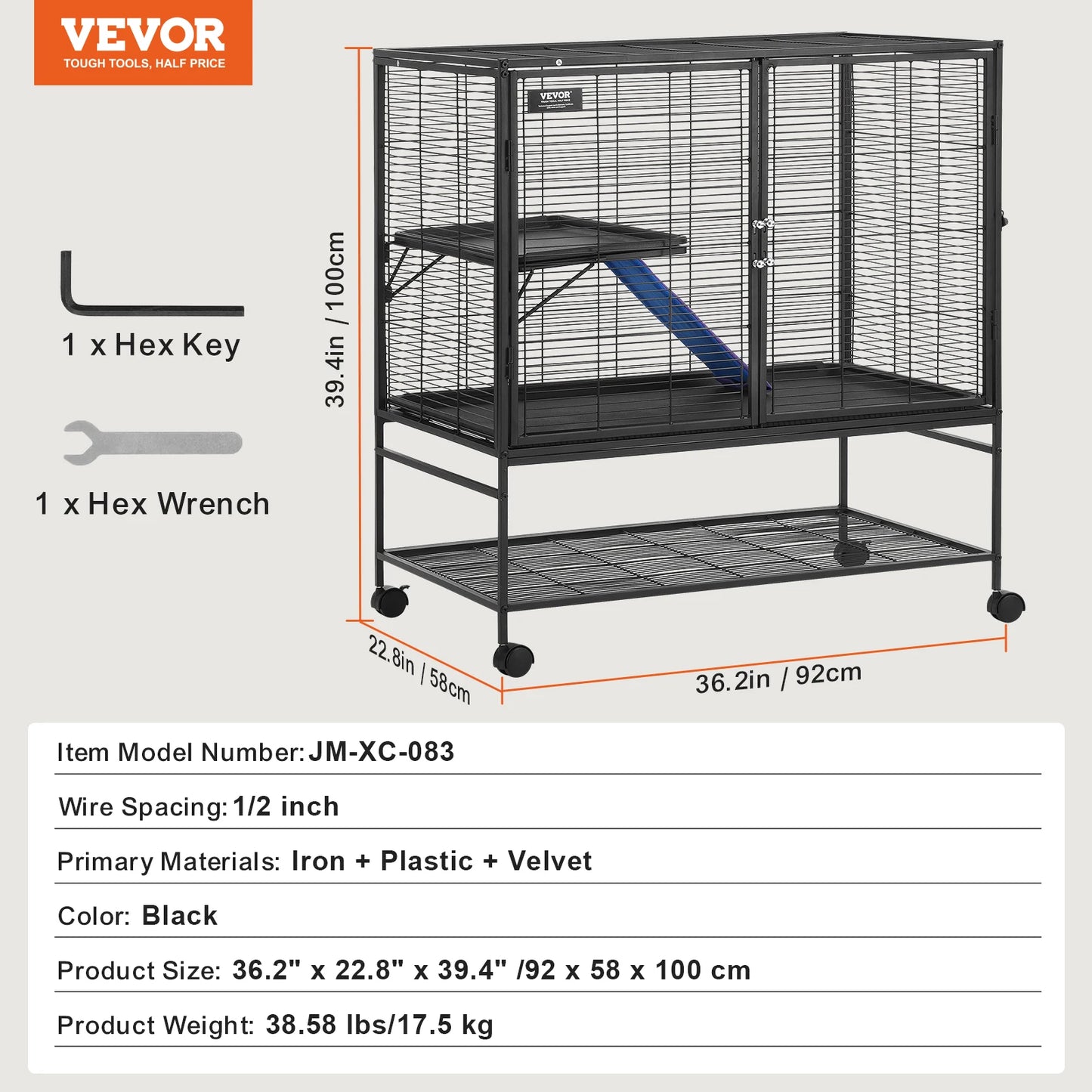 64.6" Rolling Metal Ferret Cage Large 4-Tier Critter Nation Cage Small Animal Cage for Rats Hamster Guinea Chinchilla