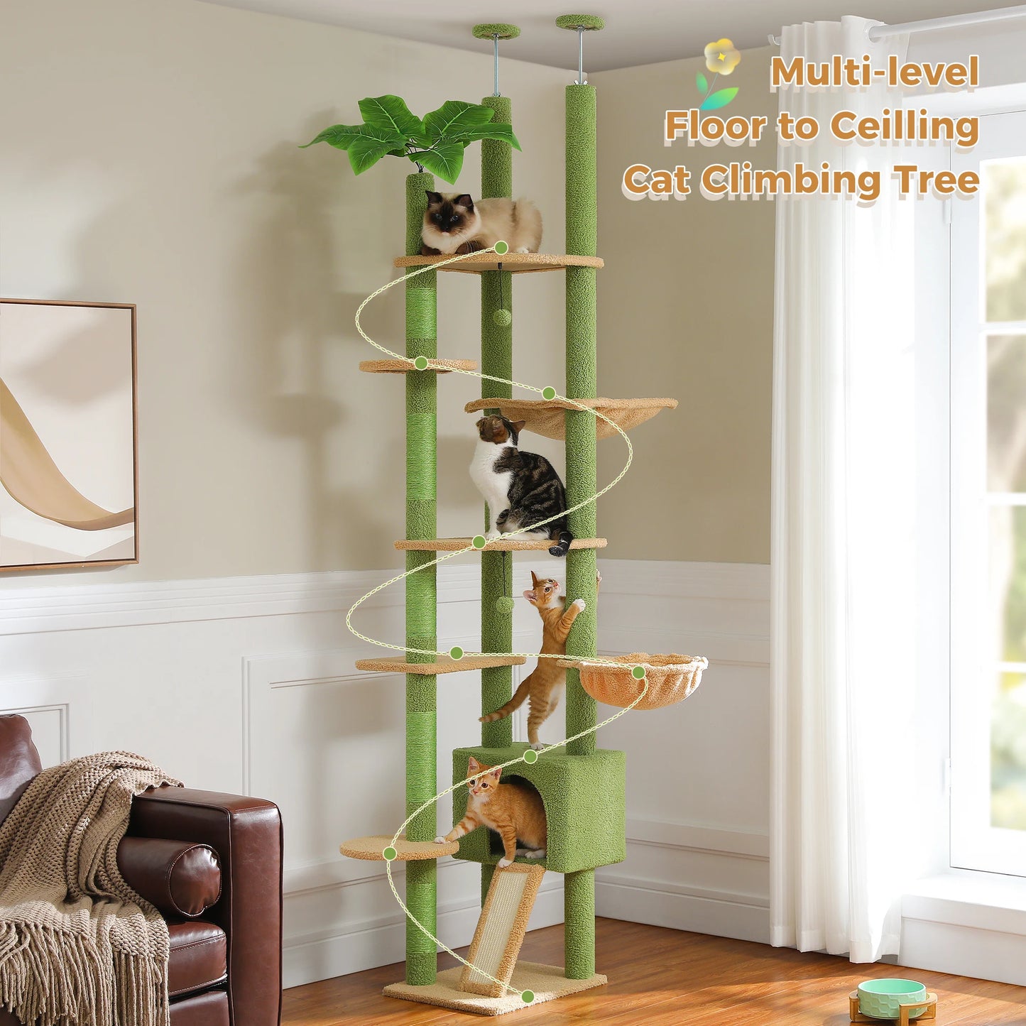 Adjustable Height Floor to Ceiling Cat Activity Tree