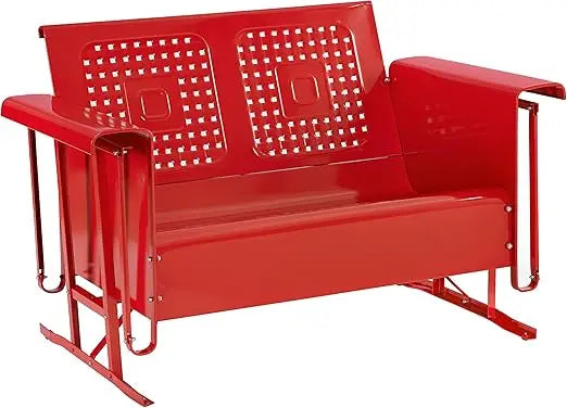 Retro Metal Outdoor Loveseat Glider, 2-Person Rocking Patio Bench for Porch, Deck, Navy Gloss