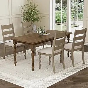 4-Piece Farmhouse Dining Chair Set, Solid Wood Frame , Modern Armless Chenille Fabric Upholstered