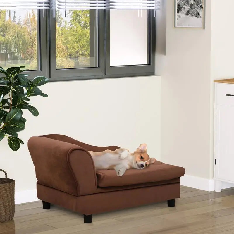 Small Breeds Luxury Dog Bed with Hidden Storage, 3" Foam Couch, Modern Pet Furniture, Brown Color