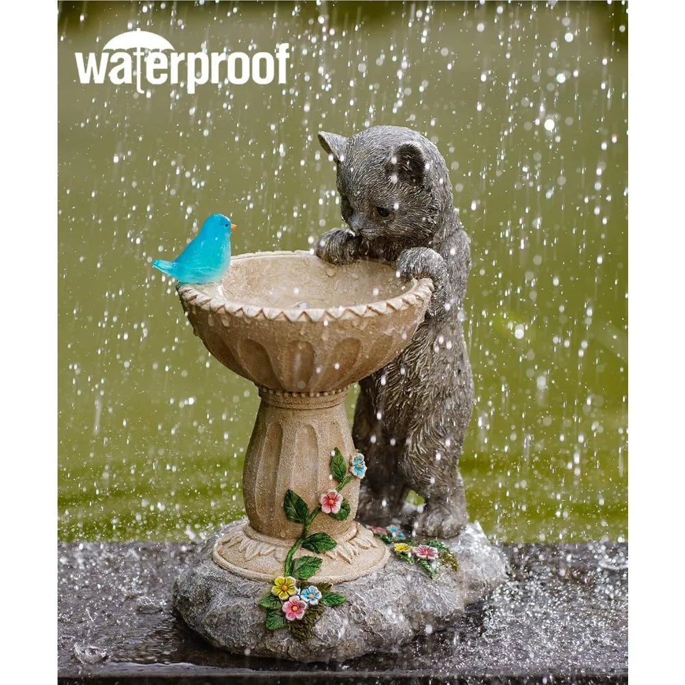 Solar Cat Statues for Bird Bath: Outdoor Sculptures