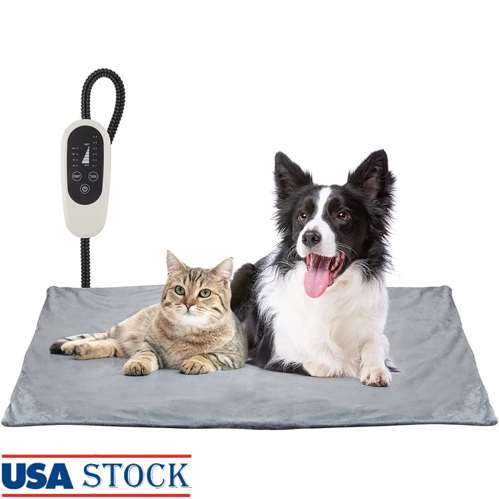 Pet Heating Pad Electric Dog Cat Bed Timer Chew Resistant Heating Mat Indoor Auto Shut Off 6 Temperature Settings 16x28 Inches