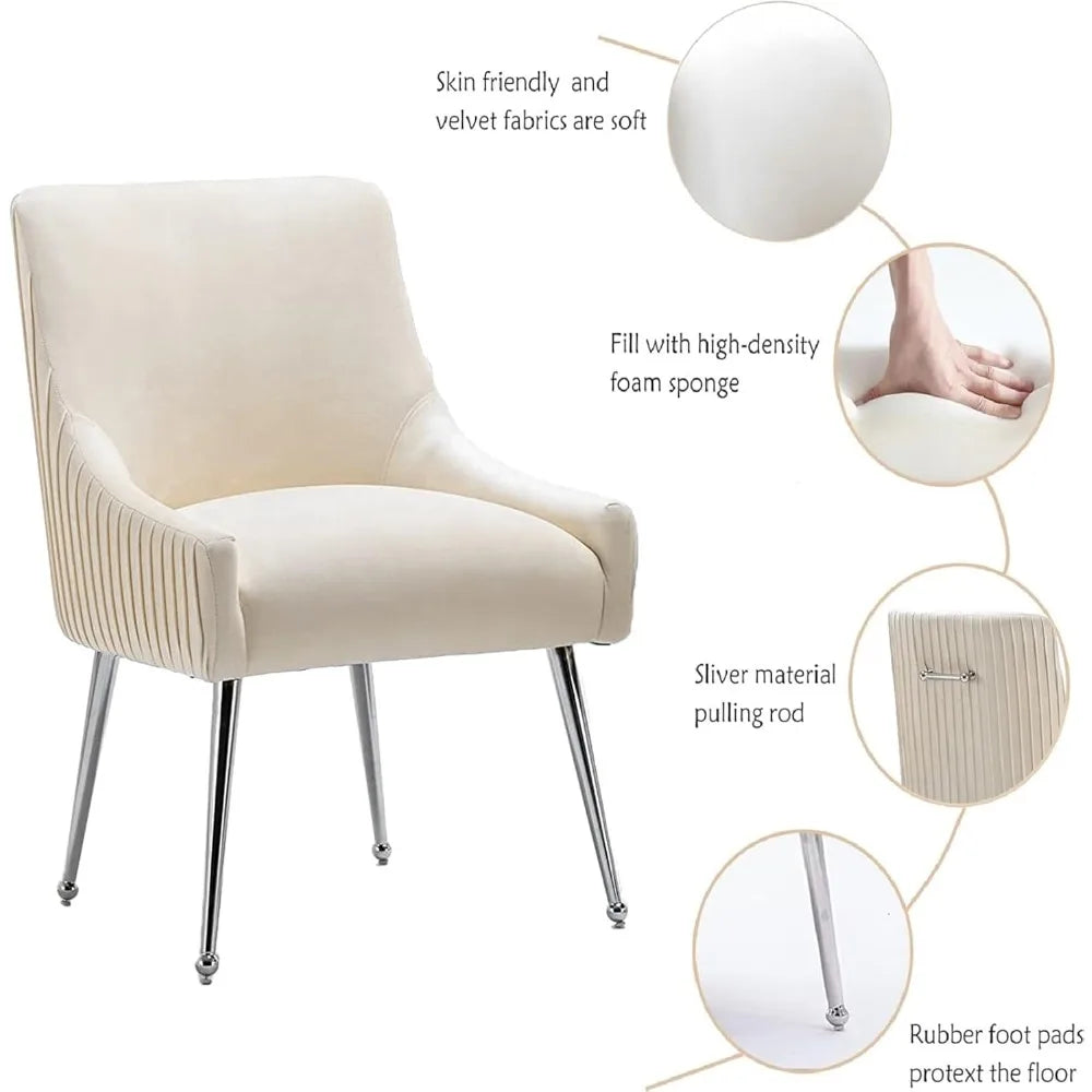 Dining Chairs Modern Style Velvet Upholstered Accent Chair Vanity Chair with Vertical Bar Tufted Chair with Silver Legs Set of 6