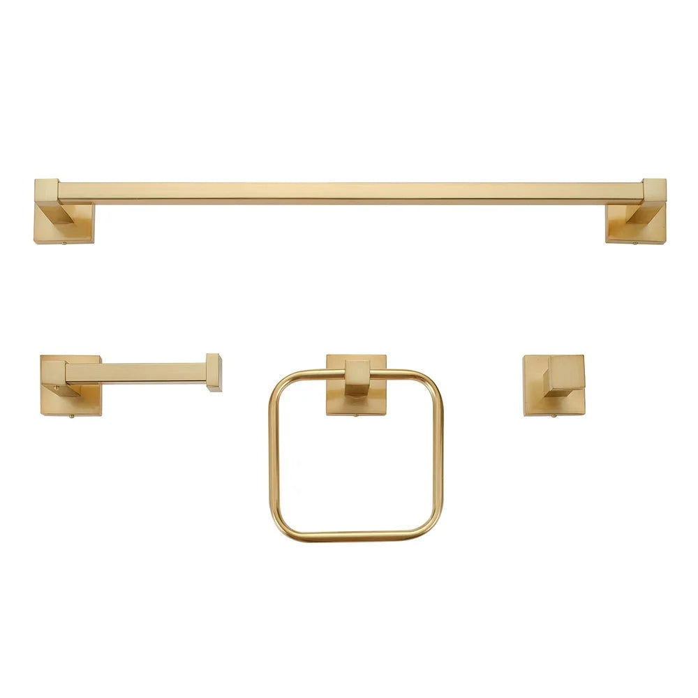 4 Piece Matte Brass Bathroom Accessories Set Towel Bar Toilet Paper Holder Towel Ring Robe Hook