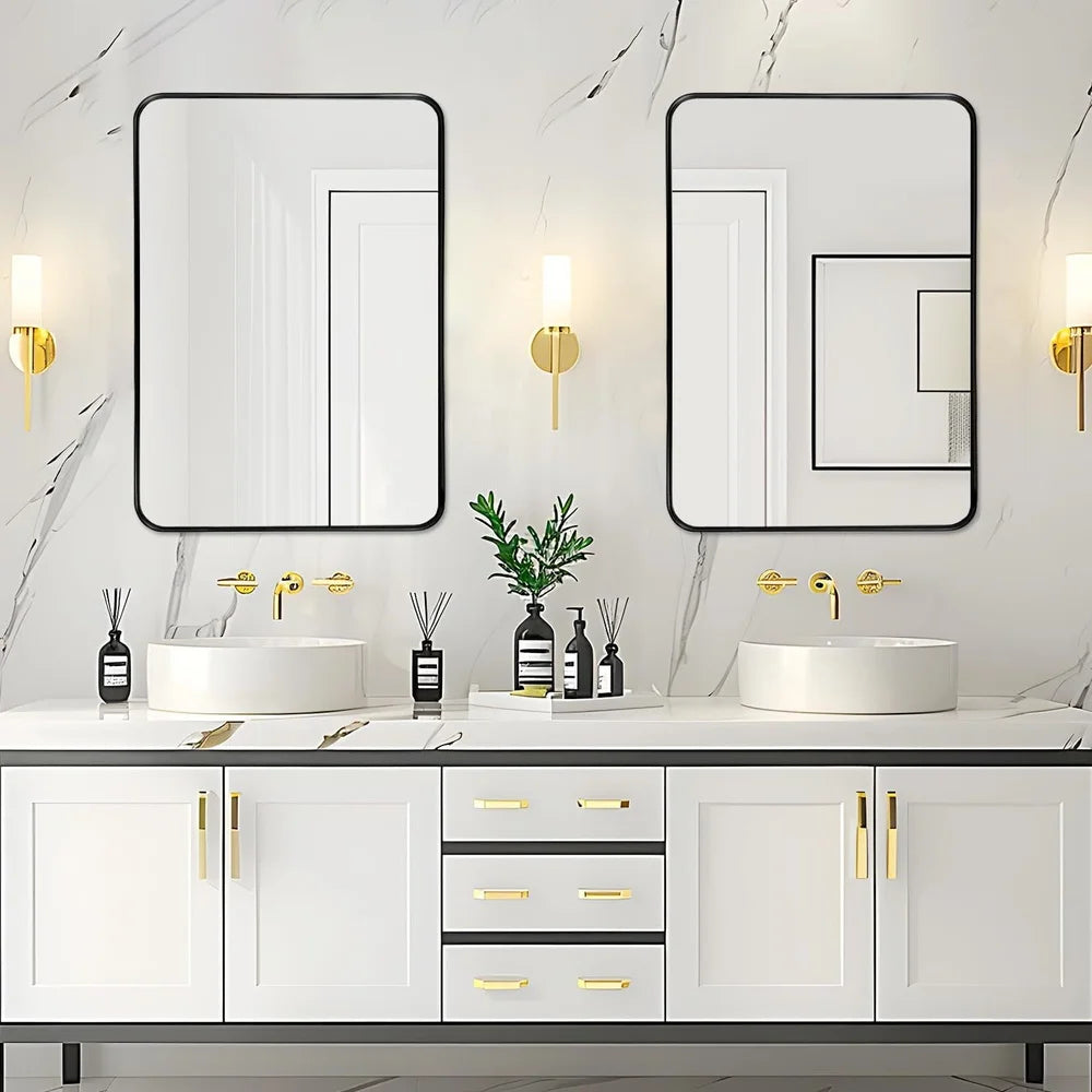 High Definition Rectangular Bathroom Mirror 20x30 Inch Wall Mounted Explosion Proof Metal Frame Easy Installation Modern Design