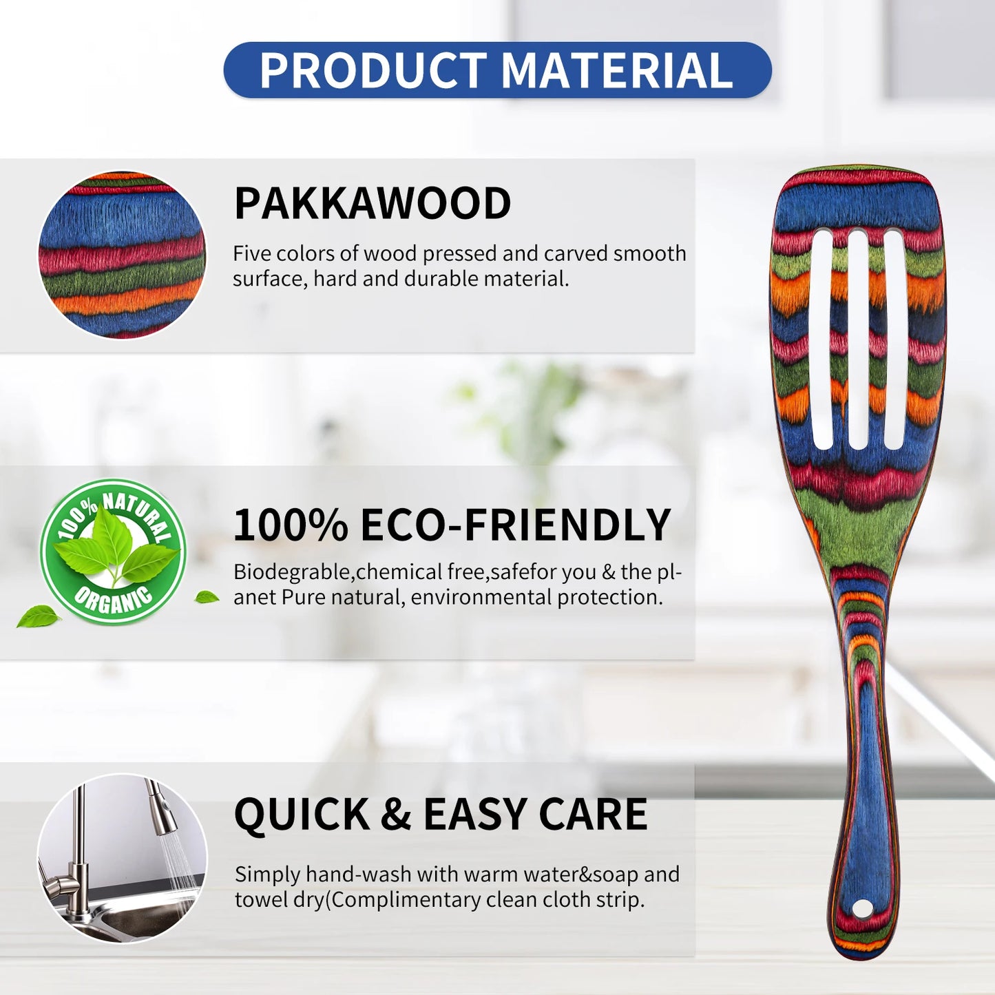 Spurtle Set, Wooden Utensils for Cooking, Pakkawood Kitchen Cooking Utensils Set, Serving Spatula spoon