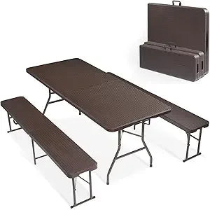 Picnic Table Set with 2 Benches, 6 Feet Camping Table Chair Set,3-Piece Folding Furniture for Indoor or Outdoor Use