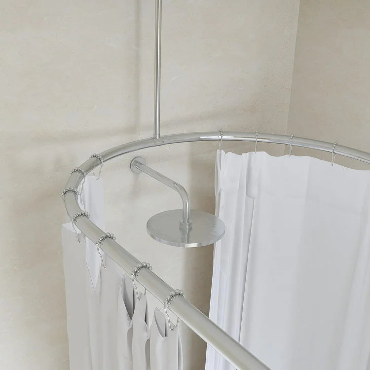 Stainless Steel Oval Shower Curtain Rod with Ceiling Support for Clawfoot Tub in 72" L X 36" W, Chrome Finish