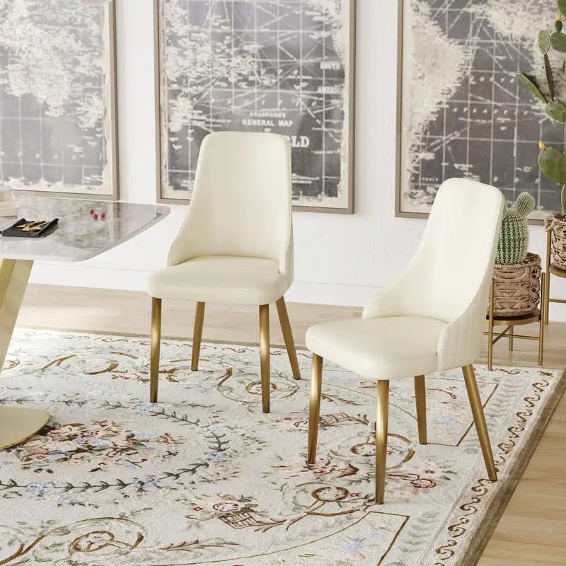 Set of 2 Modern PU-Filled Dining Chairs with Solid Wood and Metal Legs
