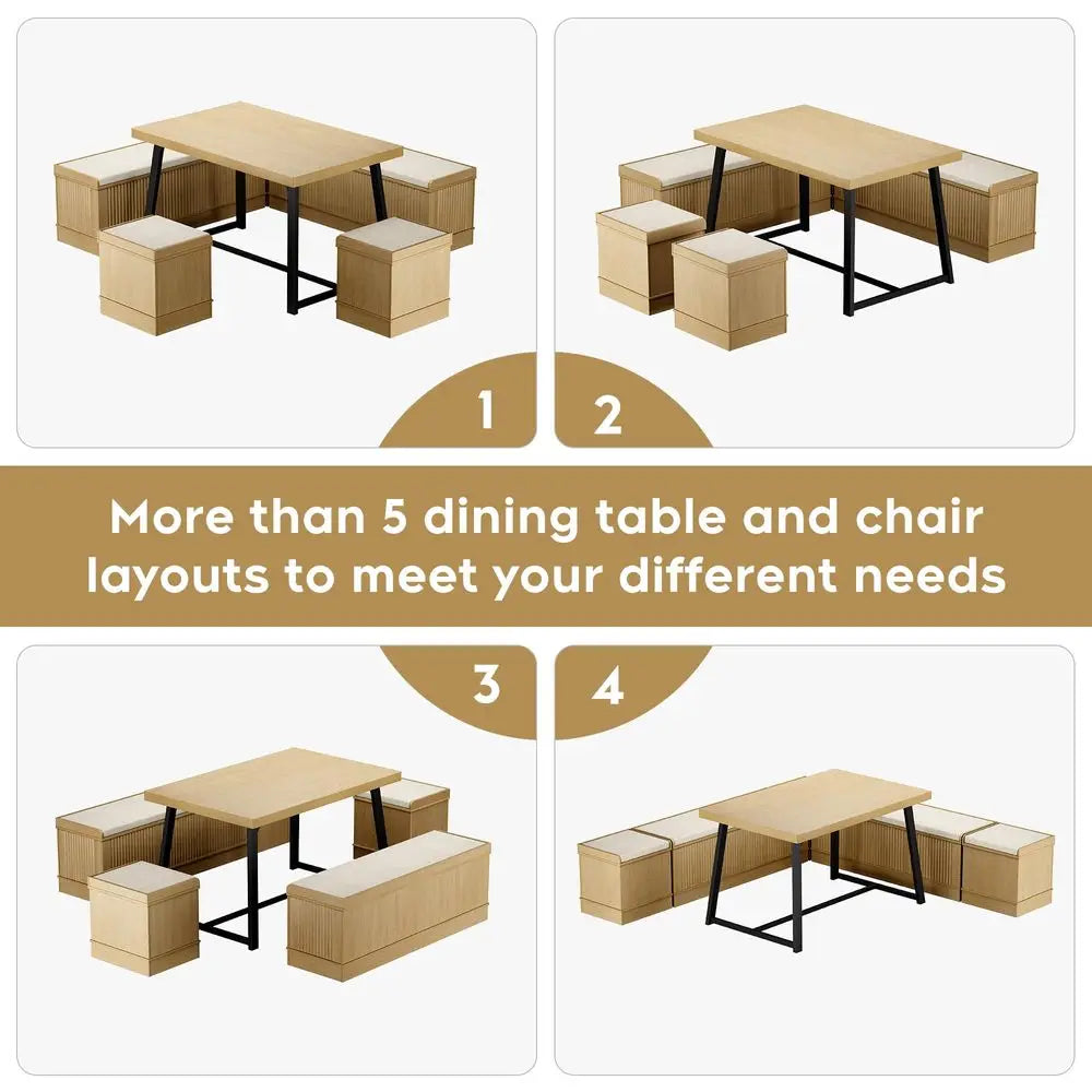 Corner Dining Table Set, 43 Inch Breakfast Nook Table Set with Bench with Hidden Storage amp 2 Ottomans, 5Piece Corner Bench Di