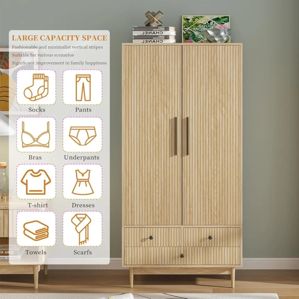 Armoire Wardrobe Closet, with Drawers , Wardrobe Cabinet with Hanging